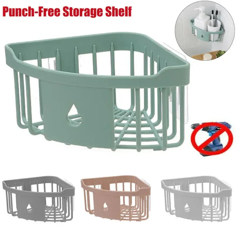 Kitchen Free Hole Shelf Bathroom Bathtub Wall Mounted Storage Rack Organizer Accessories Shower Corner