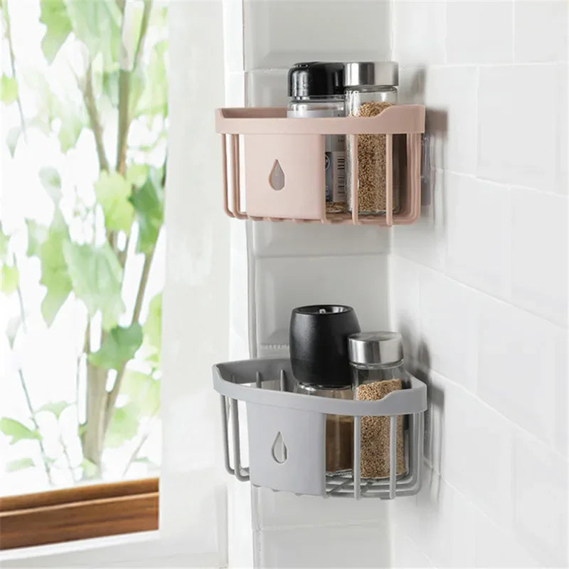 Kitchen Free Hole Shelf Bathroom Bathtub Wall Mounted Storage Rack Organizer Accessories Shower Corner