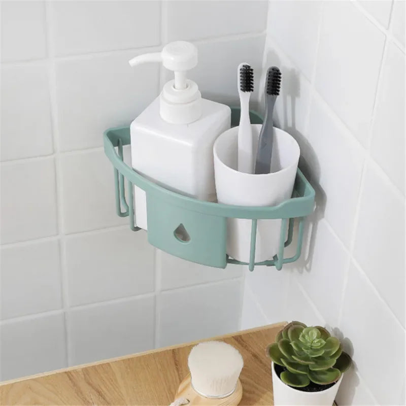 Kitchen Free Hole Shelf Bathroom Bathtub Wall Mounted Storage Rack Organizer Accessories Shower Corner