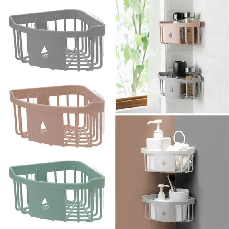 Kitchen Free Hole Shelf Bathroom Bathtub Wall Mounted Storage Rack Organizer Accessories Shower Corner